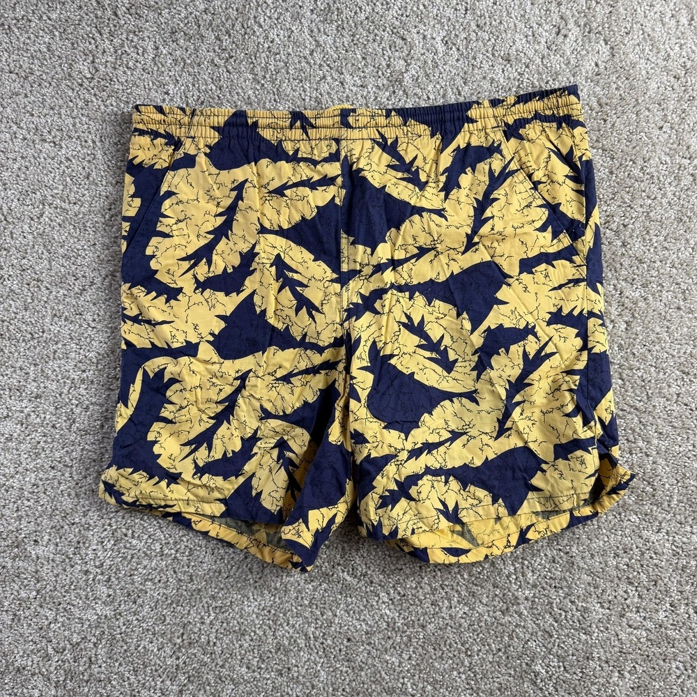 Vintage Eddie Bauer Swim Shorts Mens Medium Yellow Blue Tropical Floral Trunks